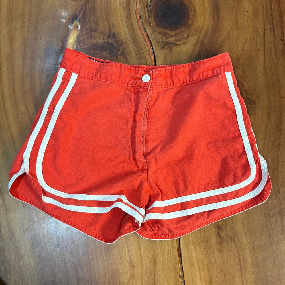 Vintage 70s Foxmoor Shorts Cotton Stripe Zip High Rise Athletic 26 Short B3-4